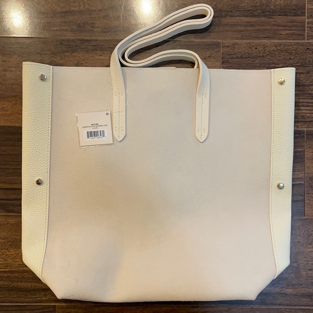 Cream Pleather Tote Bag